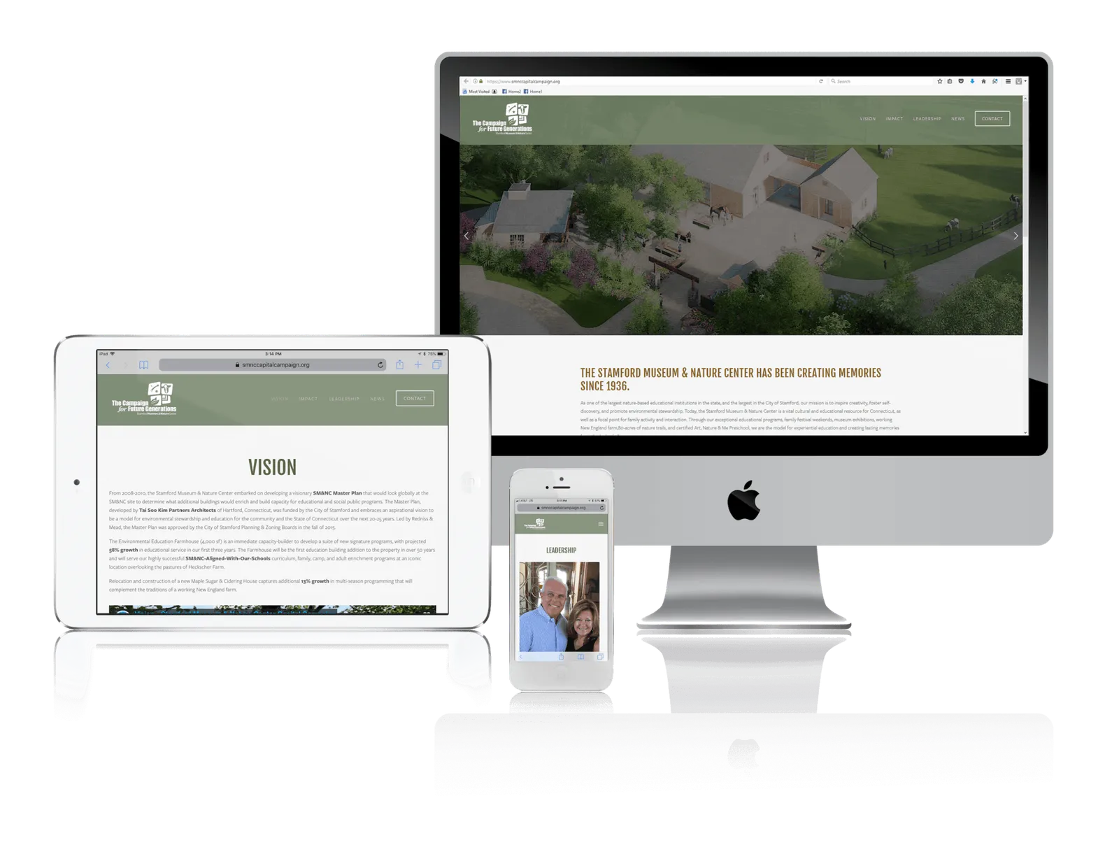 Museum capital campaign microsite shown on desktop, laptop, tablet and phone