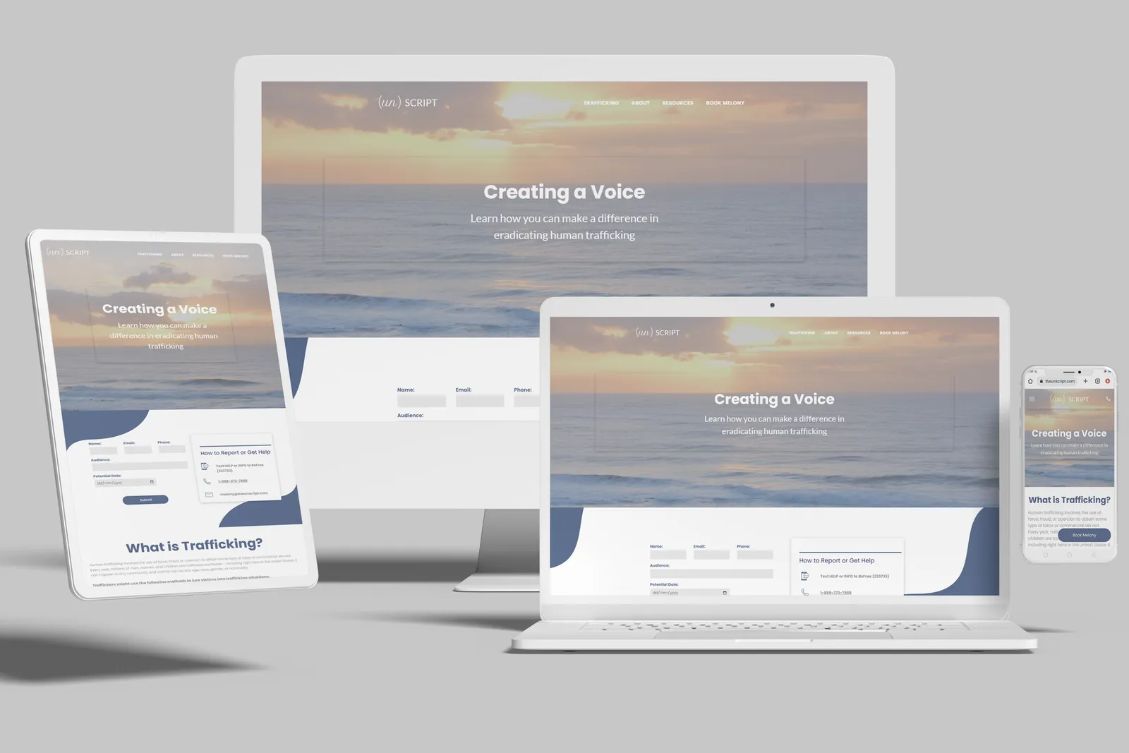 Nonprofit website shown on desktop, laptop, tablet and phone