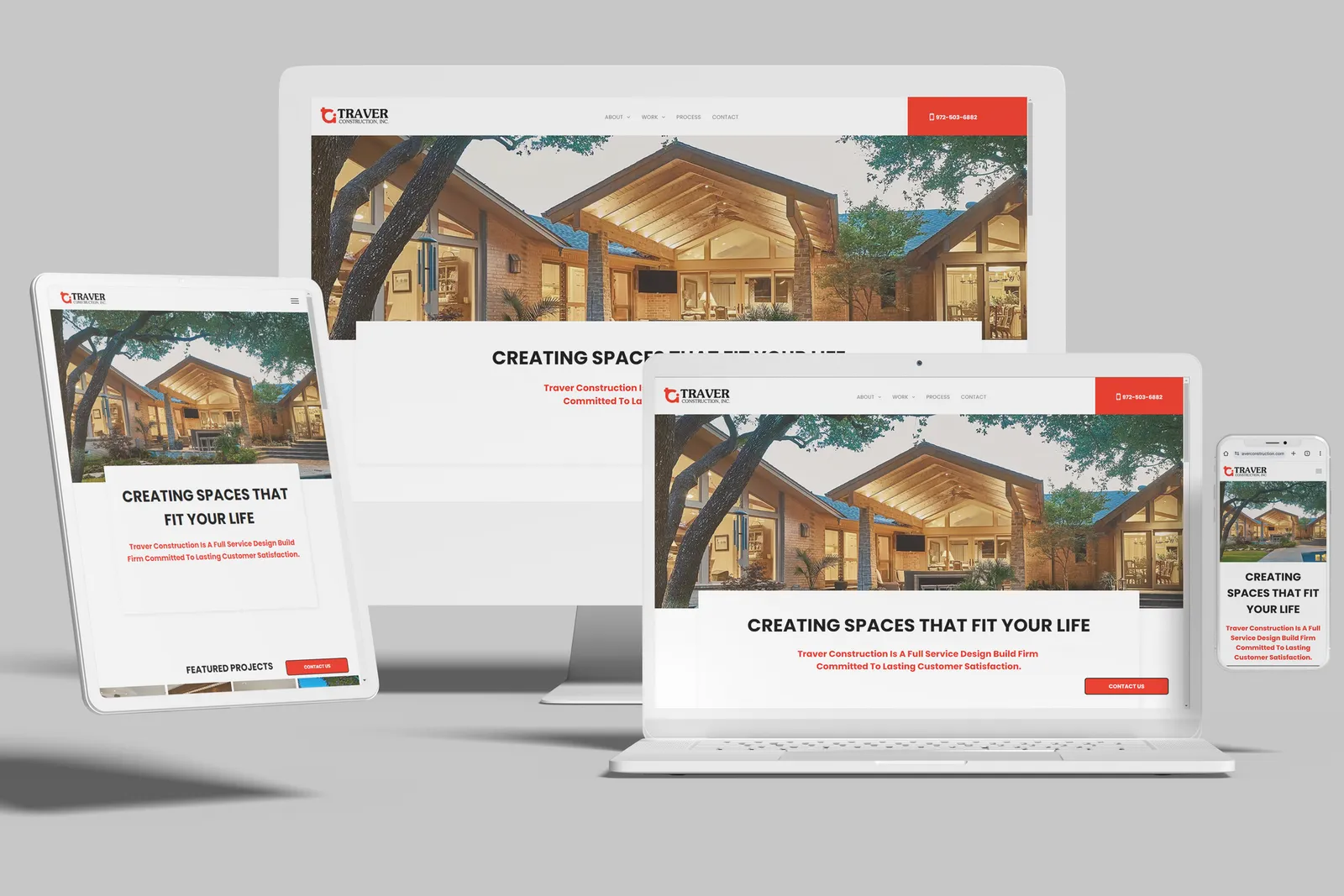 Design-build firm website shown on desktop, laptop, tablet and phone