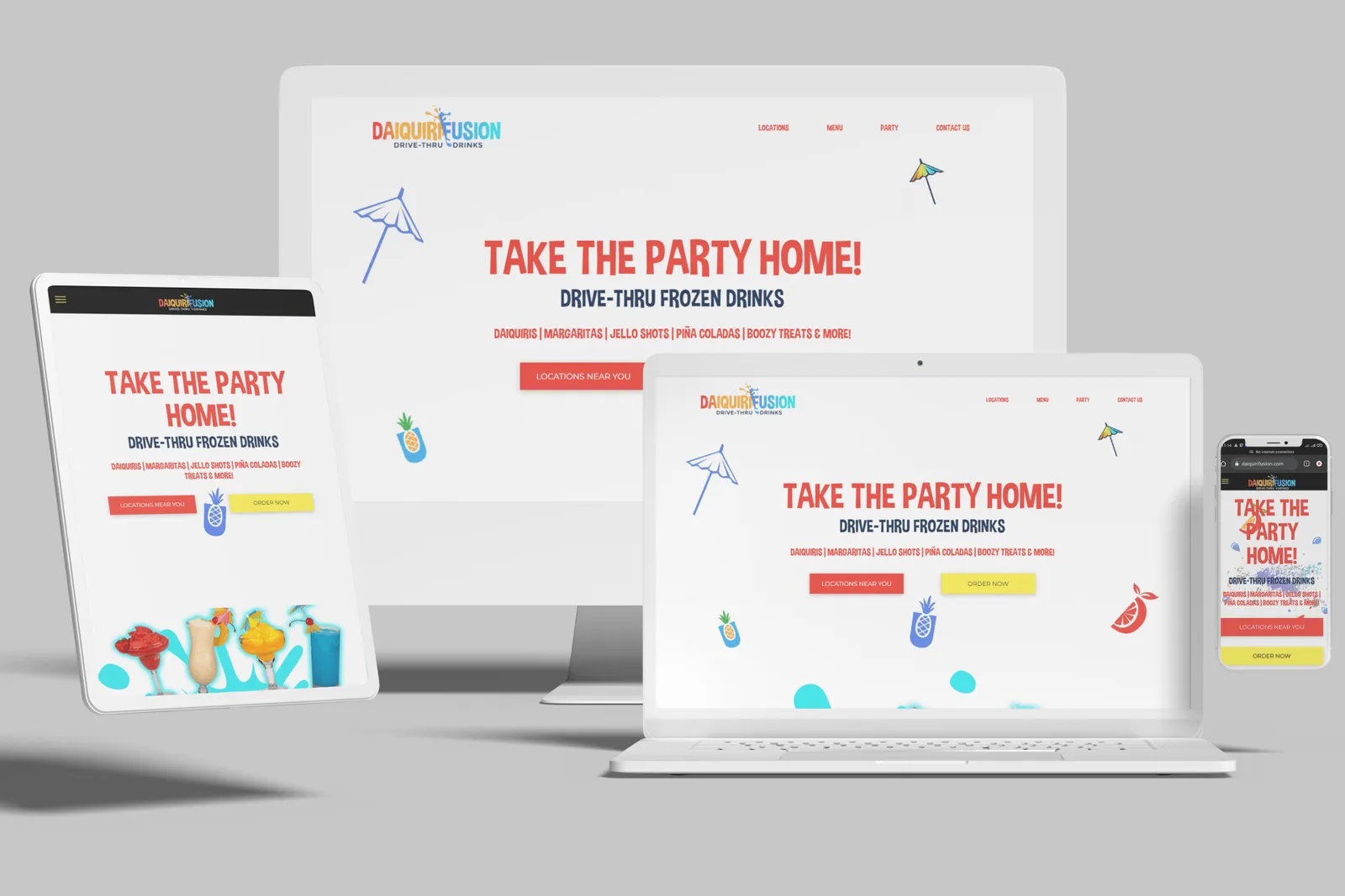 Drive-thru website shown on desktop, laptop, tablet and phone
