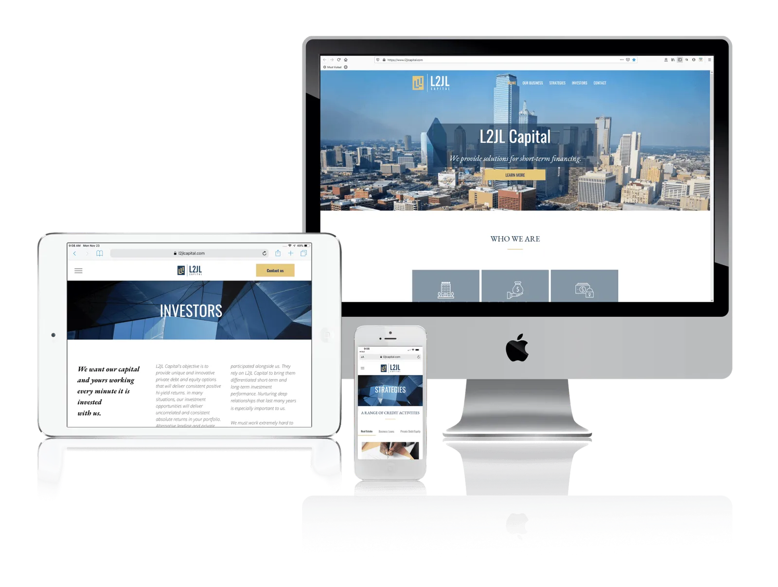 Short-term lender website shown on desktop, laptop, tablet and phone