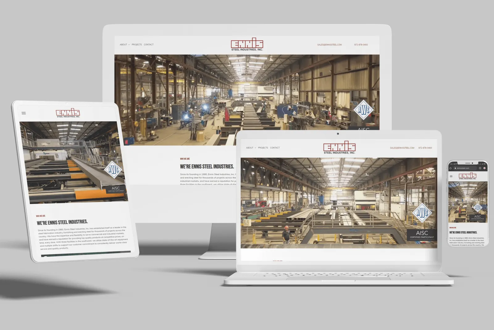 Steel fabrication website shown on desktop, laptop, tablet and phone