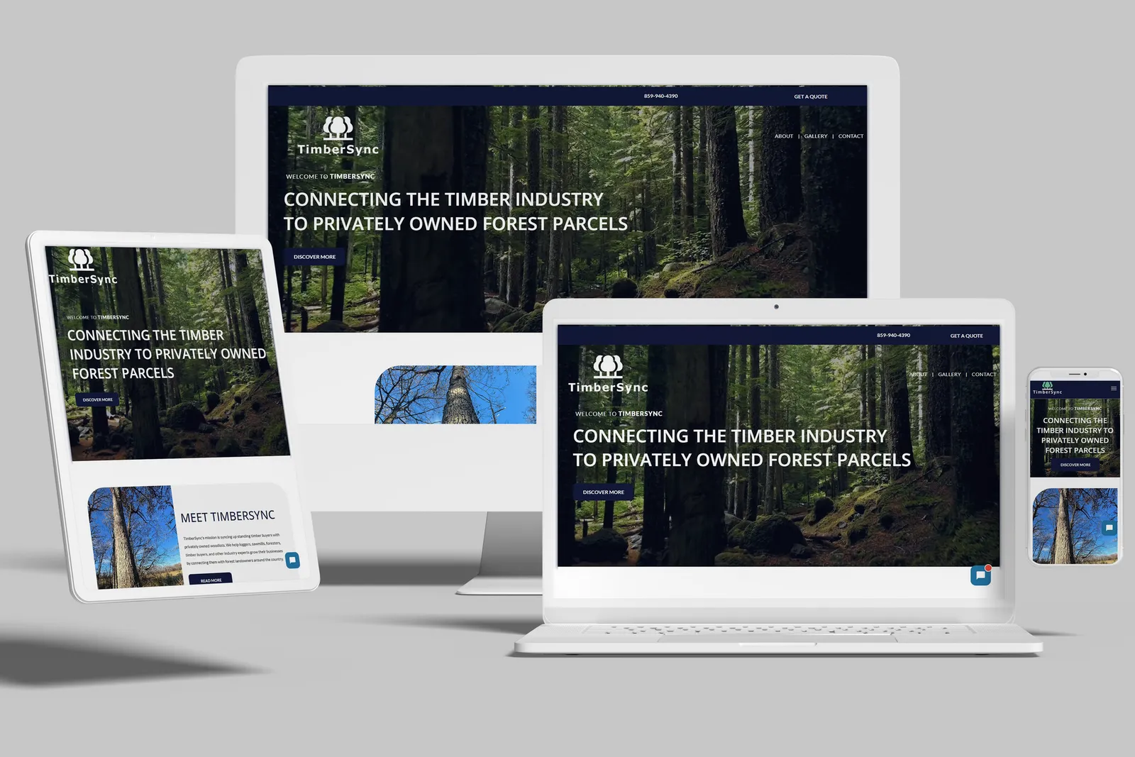 Timber industry platform website shown on desktop, laptop, tablet and phone