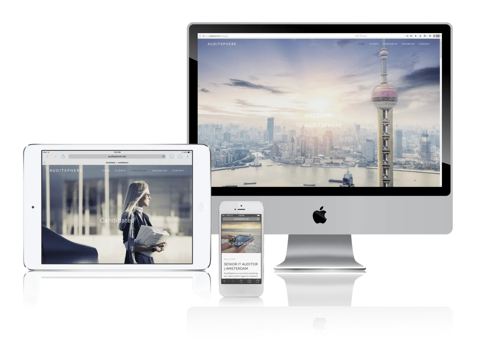 Audit recruiting firm website shown on desktop, laptop, tablet and phone
