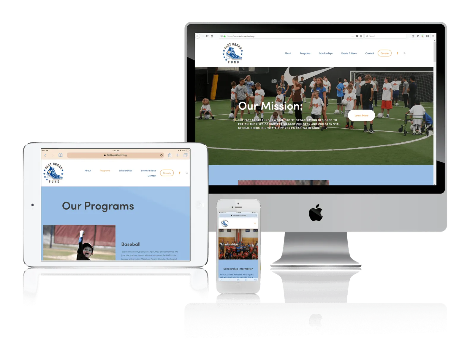 Upstate New York nonprofit website shown on desktop, laptop, tablet and phone