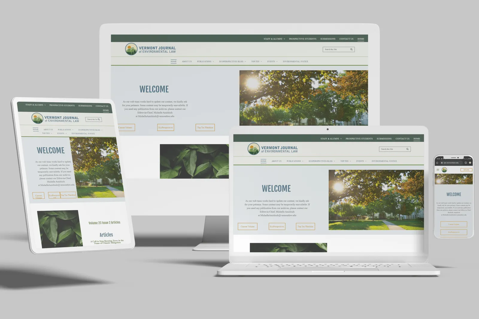 Law journal website shown on desktop, laptop, tablet and phone