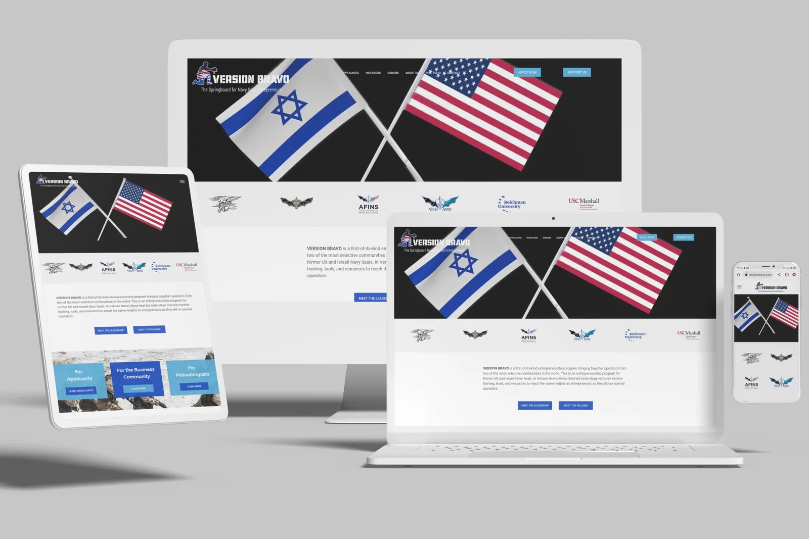 Nonprofit website shown on desktop, laptop, tablet and phone
