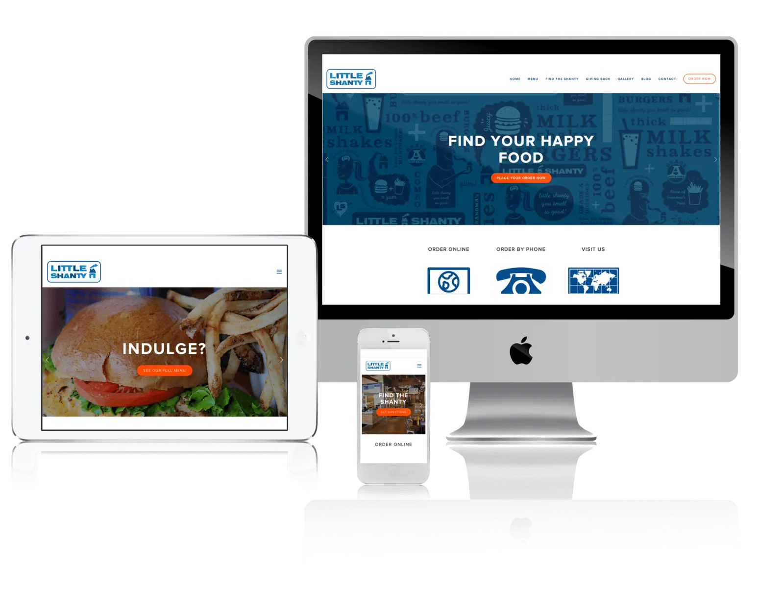 Restaurant website shown on desktop, laptop, tablet and phone