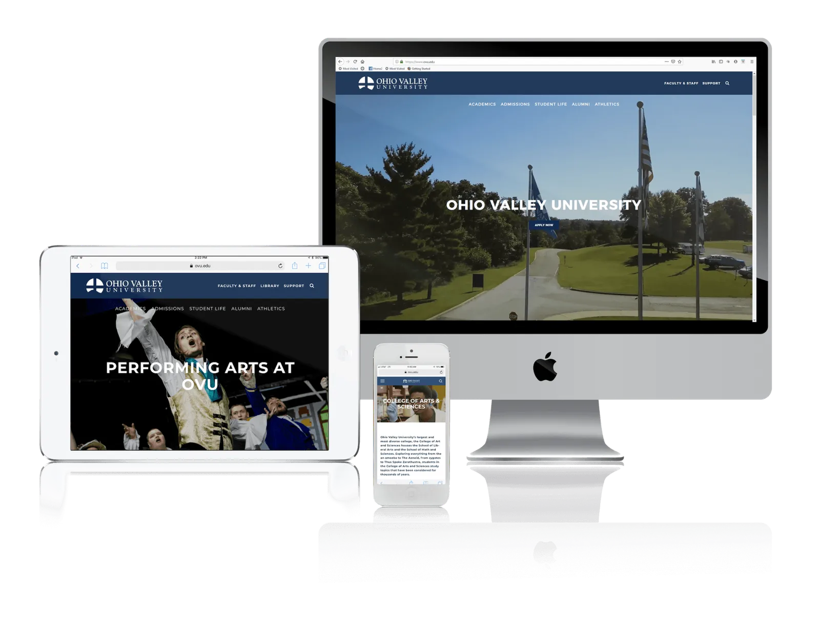 University website shown on desktop, laptop, tablet and phone